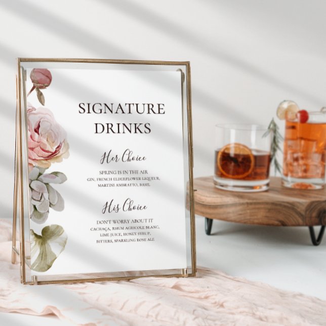 Modern Blush Floral | Signaturdrinkar skylt (Skapare uppladdad)