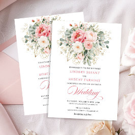 Modern Blush Greenery Guld Bröllopsinbjudan Inbjudningar