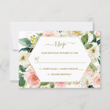 Modern Blush Guld Blommig Akvarell Bröllop RSVP