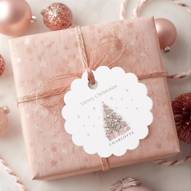 Modern Blush Julgran – Personlig Höjdare Gåvor Etiketter (Skapare uppladdad)