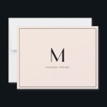 Modern Blush Minimalist monogram flat Tack Kort<br><div class="desc">Simple and Modern very pale blush and black monogrammed thank you card.</div>