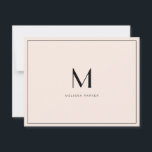 Modern Blush Minimalist monogram flat Tack Kort<br><div class="desc">Simple and Modern very pale blush and black monogrammed thank you card.</div>