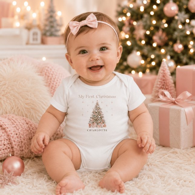 Modern Blush My First Christmas – Personlig T Shirt (Skapare uppladdad)