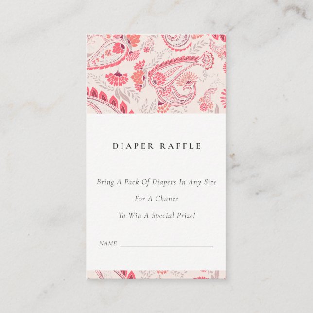 Modern Blush Paisley Blöja Lotteri Baby Shower Tilläggskort (Framsida)
