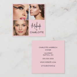Modern Blush Pink Black Script 3 Photo  Fyrkantigt Visitkort