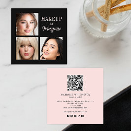 Modern Blush Pink Black Script 3 Photo Makeup Fyrkantigt Visitkort