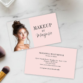 Modern Blush Pink Black Script Photo Makeup Visitkort