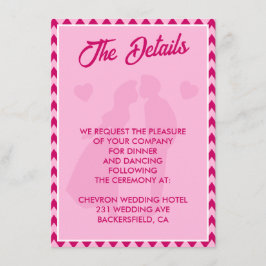 Modern Blush Pink Chevron QR Code Wedding Details Tilläggskort