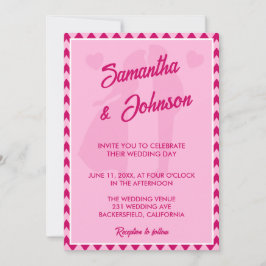 Modern Blush Pink Chevron Stripe QR Code Wedding Inbjudningar