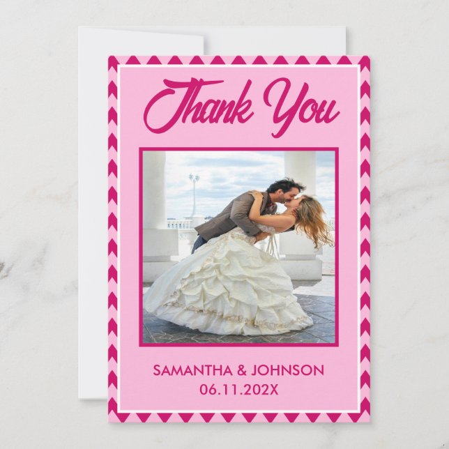 Modern Blush Pink Chevron Stripe Wedding Photo Tack Kort (Framsida)