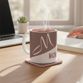 Modern Blush Pink & Cocoa Color Block Monogrammed Två-Tonad Mugg