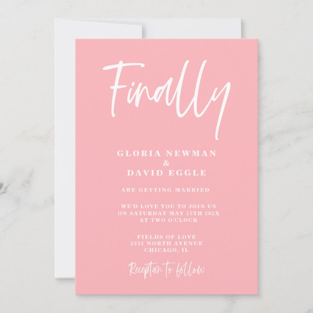 Modern Blush Pink Finally Wedding Invitation Inbjudningar (Framsida)
