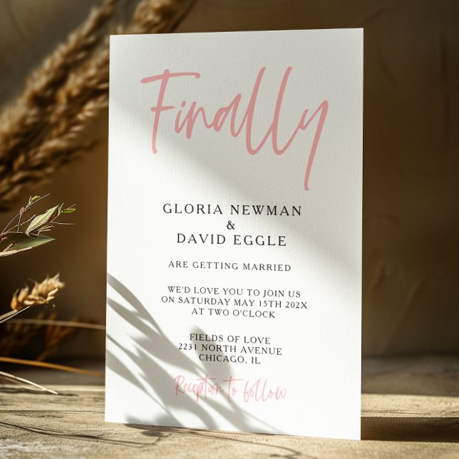 Modern Blush Pink Finally Wedding Invitation Inbjudningar (Skapare uppladdad)