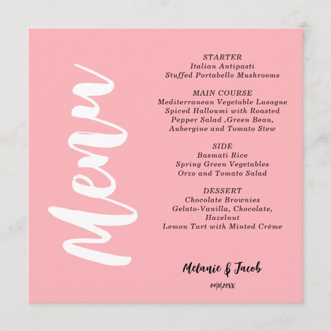 Modern Blush Pink Flat Menu Card Meny (Framsida)