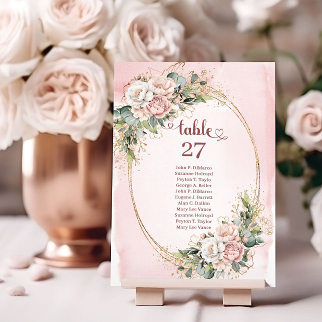 Modern Blush Pink Floral Gold Wedding Table Number Bordsnummer (Modern Blush Pink Floral Gold Wedding Table Number)