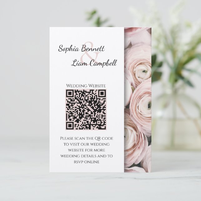 Modern Blush Pink flower elegant script  Tilläggskort (Stående Fram)