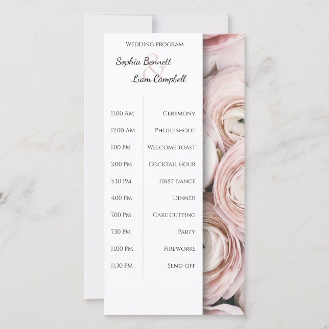 Modern Blush Pink flower elegant wedding program (Framsida)