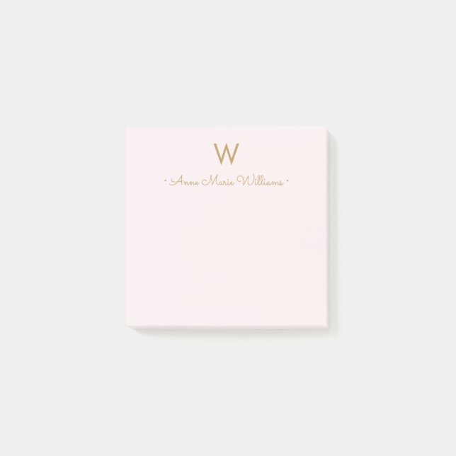 Modern Blush Pink Gold Script Monogram Post-it Block (Framsida)