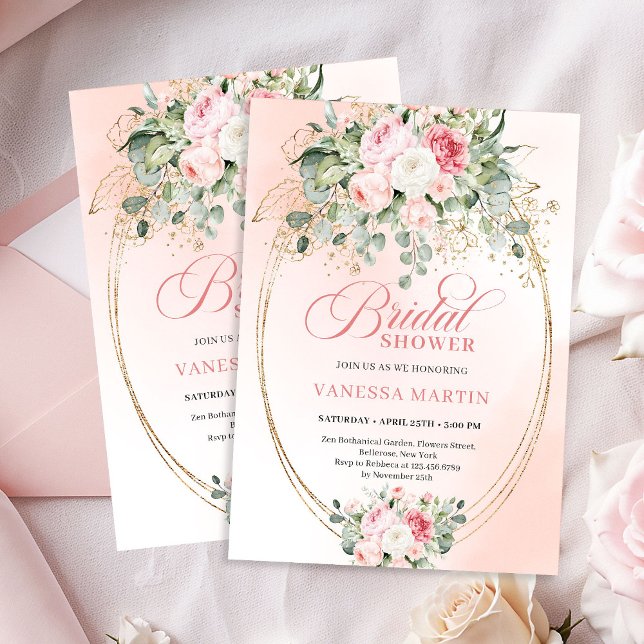 Modern Blush Pink Rose Gold Bridal Shower Card Inbjudningar (Modern Blush Pink Rose Gold Bridal Shower Card)