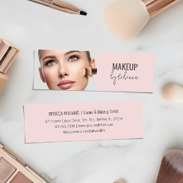 Modern Blush Pink Script Font Makeup Artist Photo Mini Visitkort