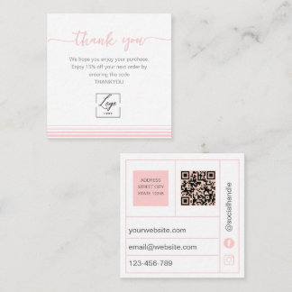 Modern Blush pink Thank You Card Order Inser Fyrkantigt Visitkort
