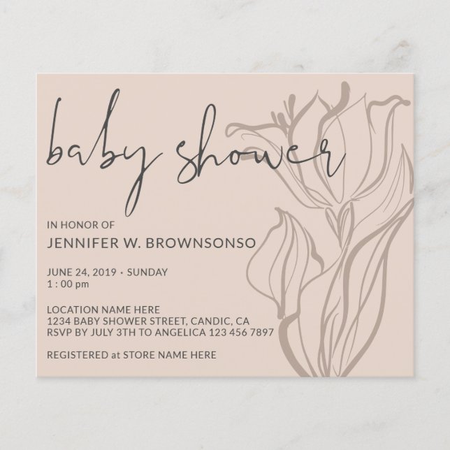 Modern Blush Rosa Baby Shower Party Blommig Inbjud Flygblad (Framsidan)