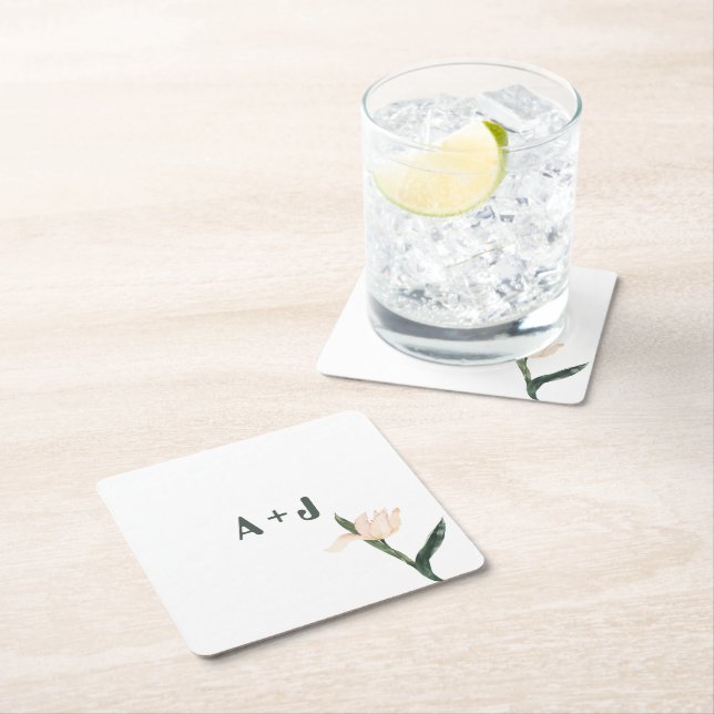 Modern blush rosa blomster underlägg papper kvadrat (Insitu)