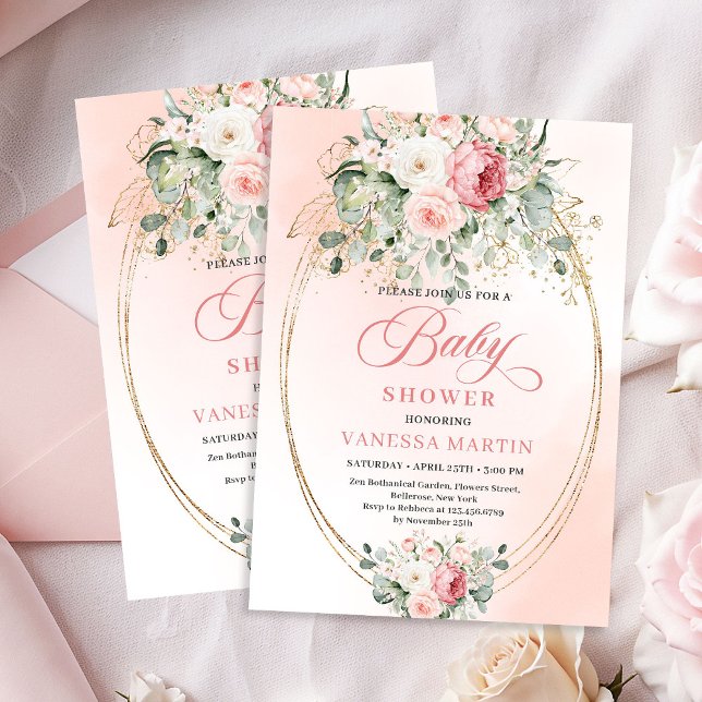 Modern Blush Rosa Guld Flick Bebis Shower Inbjudan (Modern Blush Rose Gold Girl Baby Shower Invitation)