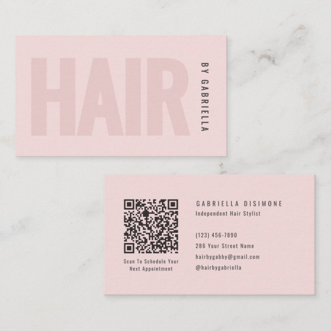 Modern Blush Rosa Hårstylist QR-kod Visitkort (Fram/baksida)