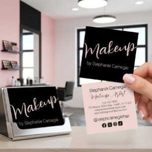 Modern Blush Rosa Makeup Artist Script Svart  Fyrkantigt Visitkort