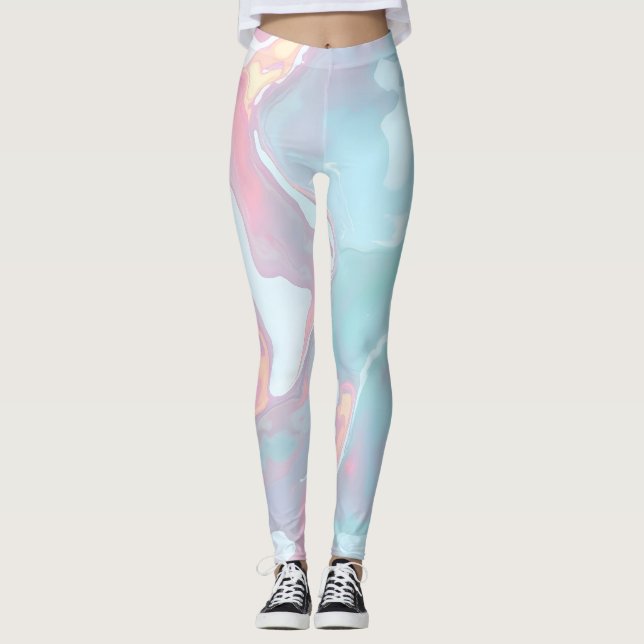 Modern Blush Rosa Mjuk Mint Guld Lyx Kollektion Leggings (Framsida)