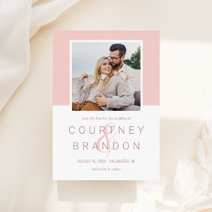 Modern Blush Rosa Monogram Bröllopsfoto Spara Datumet