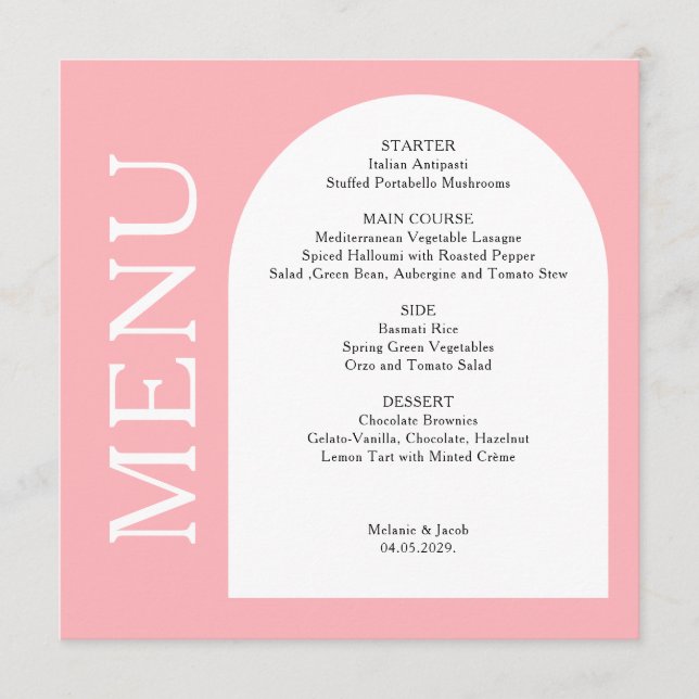 Modern Blush Rosa Platt Meny Kort (Framsida)