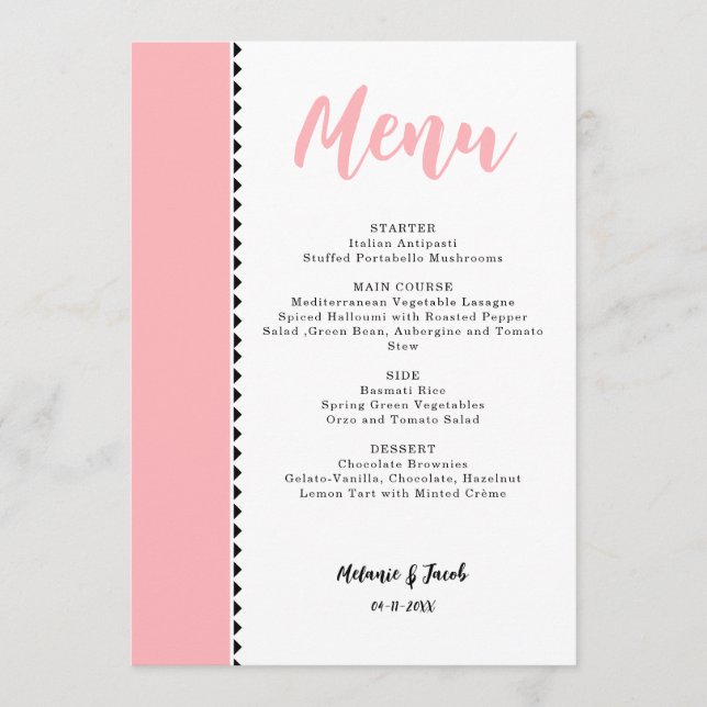 Modern Blush Rosa Platt Meny Kort (Framsida)