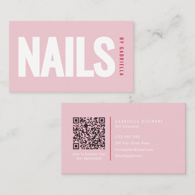 Modern Blush Rosa QR-kod för nagelsalong Visitkort (Fram/baksida)