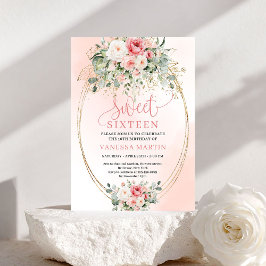 Modern Blush Rose Gold Floral Sweet Sixteen Card Inbjudningar