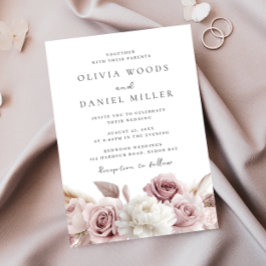 Modern Blush Roses Beautiful Wedding Inbjudningar