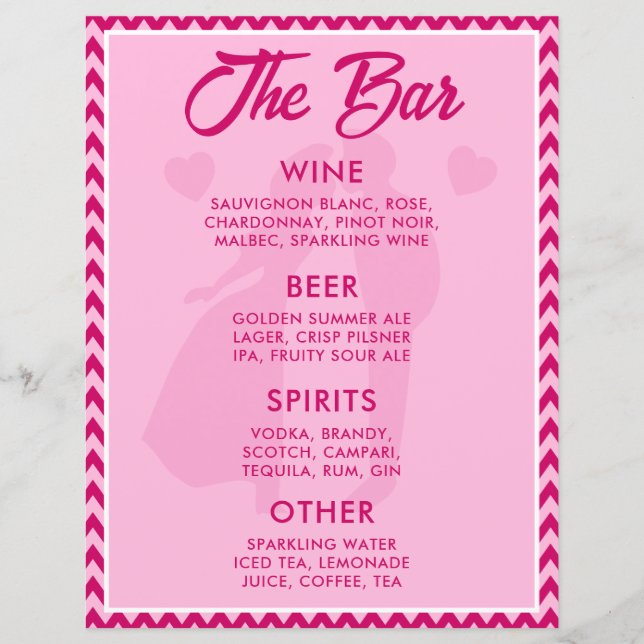 Modern BlushPink Chevron Bar Menu Wedding Tabletop (Framsida)