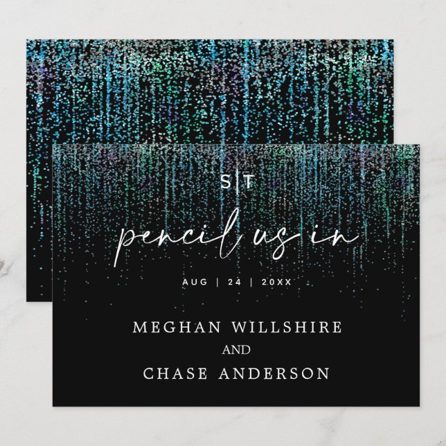 Modern blyertspenna i Edgy Teal Glitter Inbjudningar (Fram/baksida)