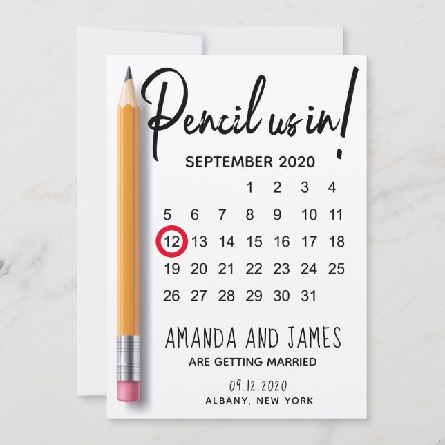 Modern blyertspenna i kalenderkartong spara datumet (Framsida)