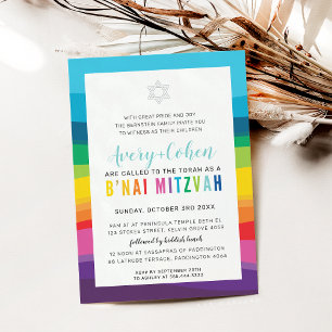 MODERN B'NAI MITZVAH färglös, teknisk färg, regnbå Inbjudningar