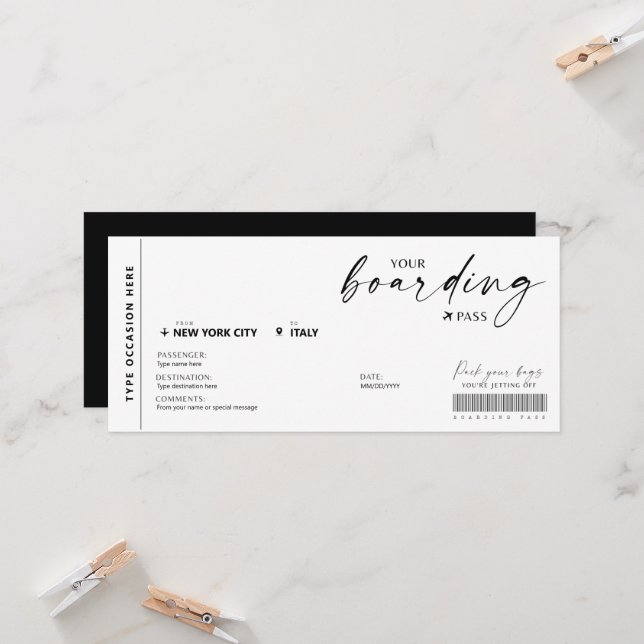 Modern Boarding Pass Surprise Fake Airline Biljett (Fram/Back In Situ)