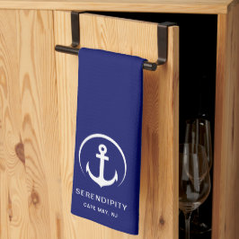 Modern Boat Anchor Monogram marin blå Kökshandduk