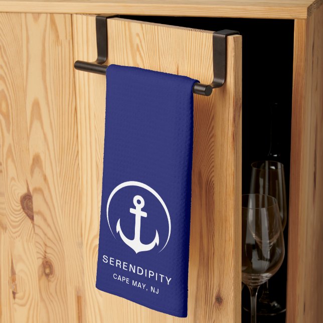 Modern Boat Anchor Monogram marin blå Kökshandduk (Thirds Fold)