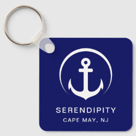 Modern Boat Anchor Navy Blue Nyckelring