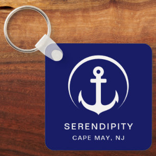 Modern Boat Anchor Navy Blue Nyckelring