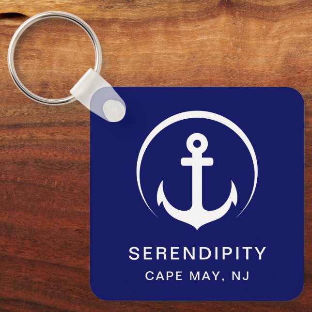 Modern Boat Anchor Navy Blue Nyckelring (Framsida)