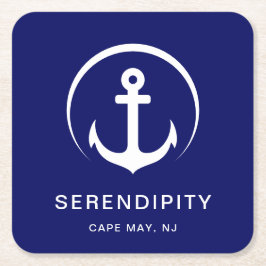 Modern Boat Monogram marin blå Underlägg Papper Kvadrat