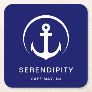 Modern Boat Monogram marin blå Underlägg Papper Kvadrat