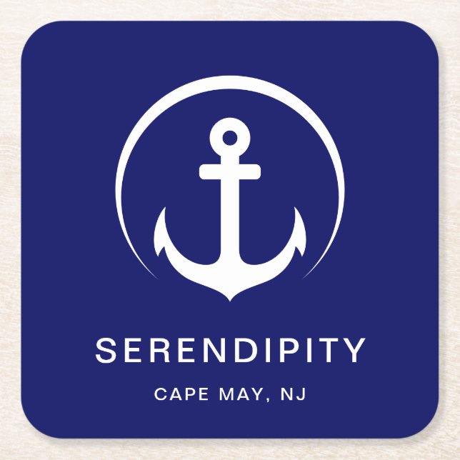 Modern Boat Monogram marin blå Underlägg Papper Kvadrat (Framsidan)